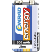 Conrad energy Akku 9V-Block 9V 500mAh LiIon-Akku Block