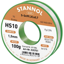 Stannol L&ouml;tdraht HS10 Sn99Cu1 bleifrei &Oslash; 1,5mm