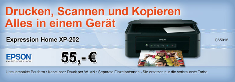 EPSON Expression Home XP-202, Multifunktionsgerät Tinte 3in1, USB,WLAN, (Drucker,Kopierer,Scanner)